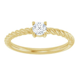 14K Gold Round Natural White Sapphire Rope Solitaire Ring - Yellow Gold - view 3