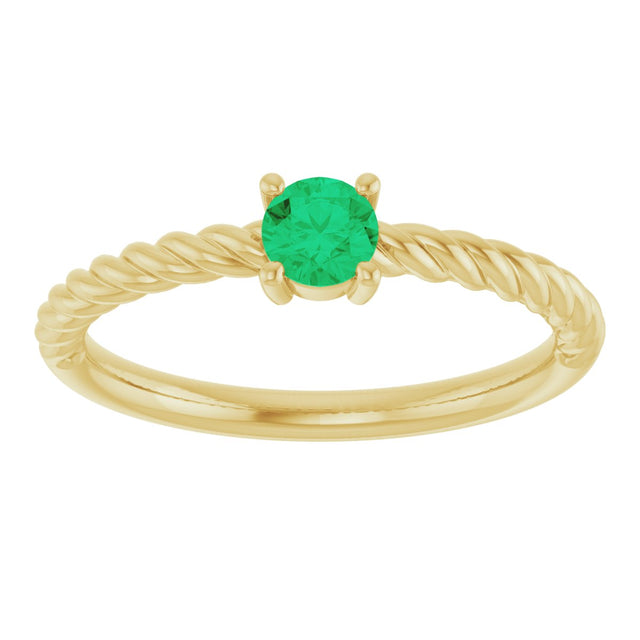14K Gold Round Natural Emerald Rope Solitaire Ring - Yellow Gold - view 4