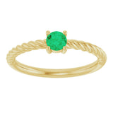 14K Gold Round Lab-Grown Emerald Rope Solitaire Ring - Yellow Gold - view 3