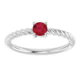 14K Gold Round Lab-Grown Ruby Rope Solitaire Ring - White Gold - view 4