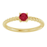14K Gold Round Lab-Grown Ruby Rope Solitaire Ring - Yellow Gold - view 4