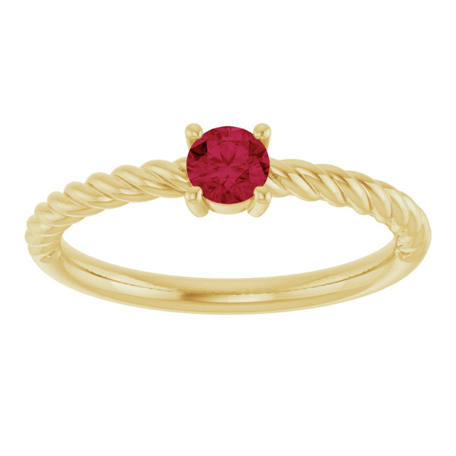 14K Gold Round Lab-Grown Ruby Rope Solitaire Ring - Yellow Gold - view 4