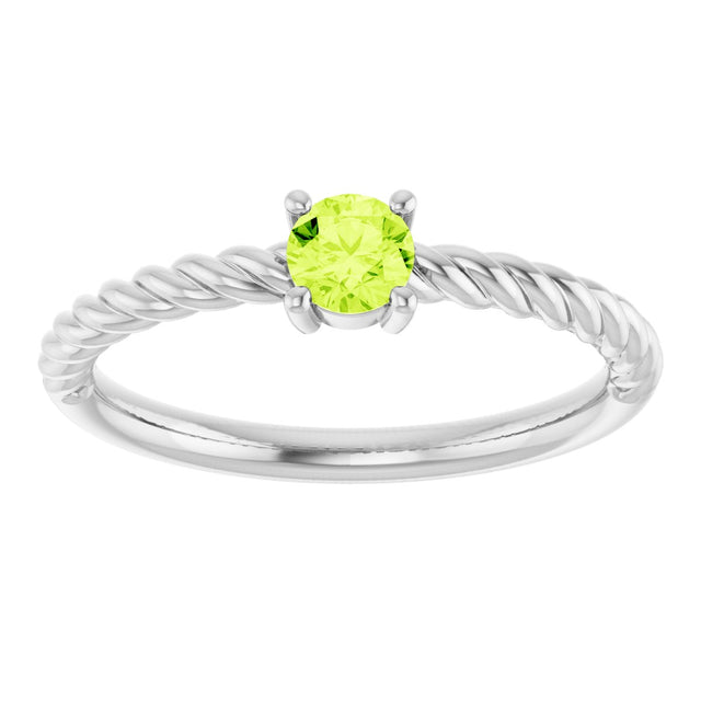 14K Gold Round Natural Peridot Rope Solitaire Ring - White Gold - view 3