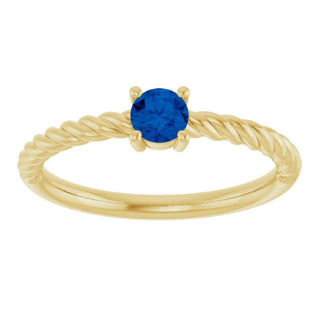 14K Gold Round Lab-Grown Blue Sapphire Rope Solitaire Ring - Yellow Gold - view 4