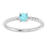Platinum Round Natural Blue Zircon Rope Solitaire Ring - view 5