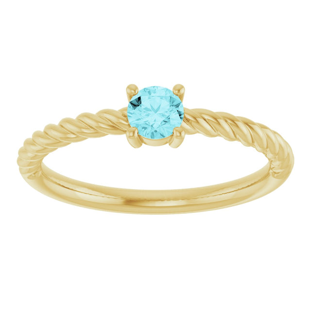 14K Gold Round Natural Blue Zircon Rope Solitaire Ring - Yellow Gold - view 3