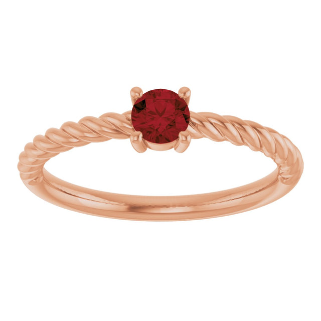 14K Gold Round Natural Mozambique Garnet Rope Solitaire Ring - Rose Gold - view 3