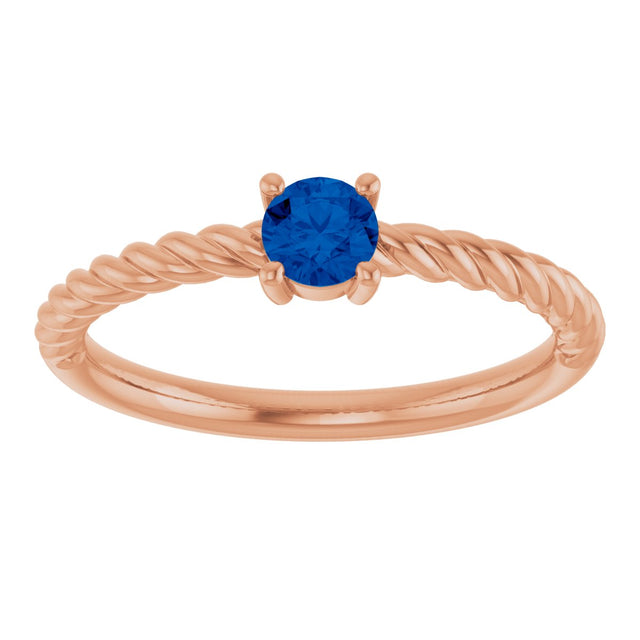 14K Gold Round Lab-Grown Blue Sapphire Rope Solitaire Ring - Rose Gold - view 3