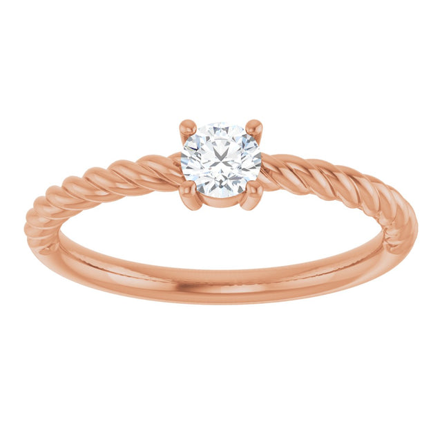 14K Gold Round Natural White Sapphire Rope Solitaire Ring - Rose Gold - view 3