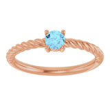 14K Gold Round Natural Aquamarine Rope Solitaire Ring - Rose Gold - view 3