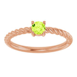 14K Gold Round Natural Peridot Rope Solitaire Ring - Rose Gold - view 3