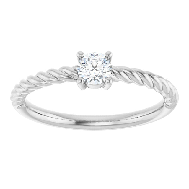 14K Gold Round Natural White Sapphire Rope Solitaire Ring - White Gold - view 3