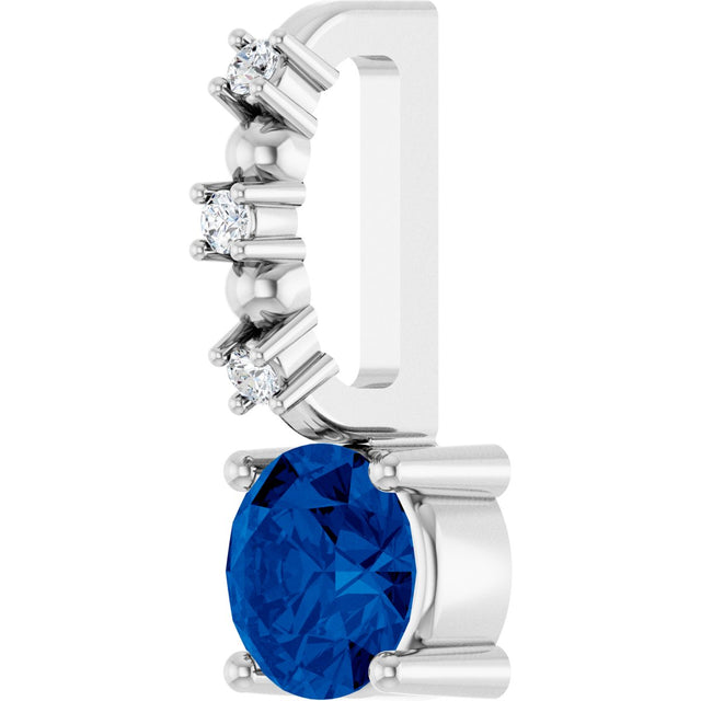 Platinum Round Blue Sapphire Accented Pendant - view 2