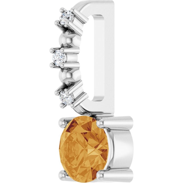 14K Gold Round Citrine Accented Pendant - White Gold - view 2