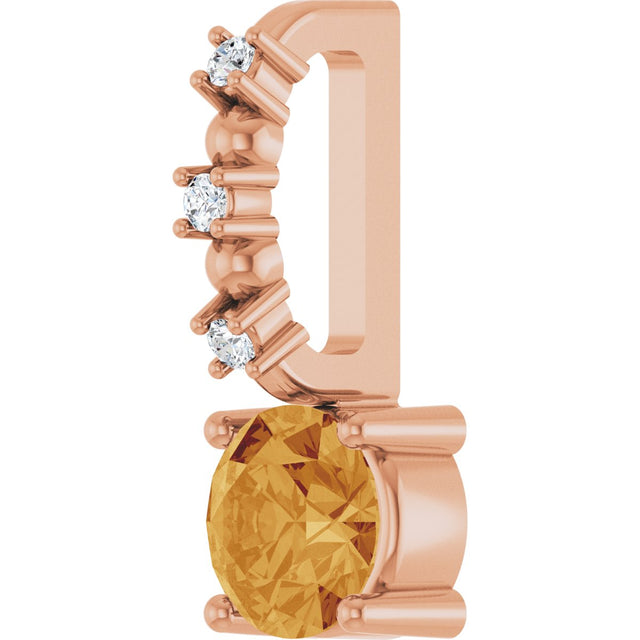 14K Gold Round Citrine Accented Pendant - Rose Gold - view 2