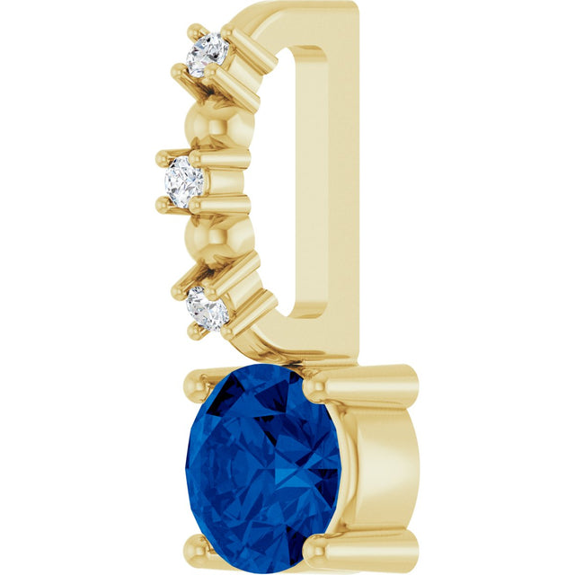 14K Gold Round Blue Sapphire Accented Pendant - Yellow Gold - view 2