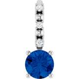 Platinum Round Blue Sapphire Accented Pendant