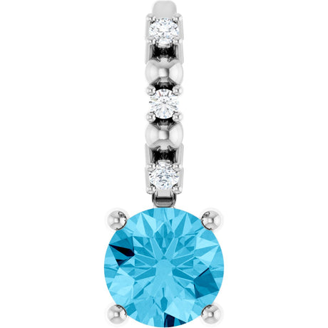 14K Gold Round Aquamarine Accented Pendant - White Gold