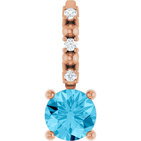 14K Gold Round Aquamarine Accented Pendant - Rose Gold