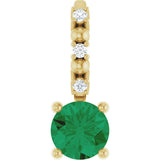 14K Gold Round Emerald Accented Pendant - Yellow Gold