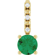 14K Gold Round Lab-Grown Emerald Accented Pendant - Yellow Gold