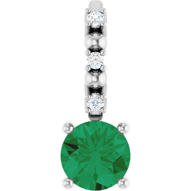 Platinum Round Lab-Grown Emerald Accented Pendant