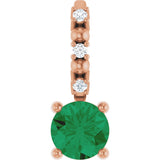14K Gold Round Lab-Grown Emerald Accented Pendant - Rose Gold