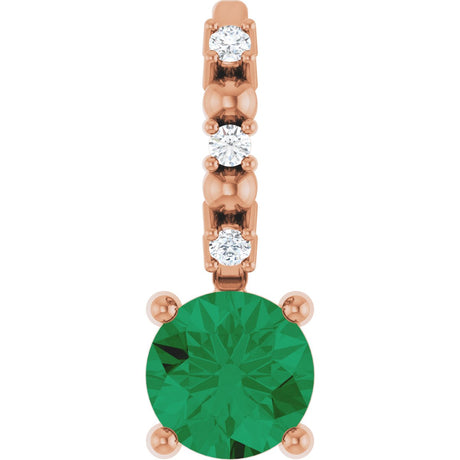 14K Gold Round Emerald Accented Pendant - Rose Gold
