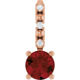 14K Gold Round Mozambique Garnet Accented Pendant - Rose Gold