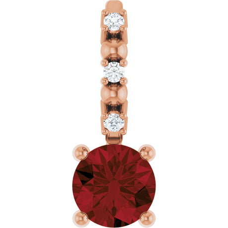 14K Gold Round Mozambique Garnet Accented Pendant - Rose Gold