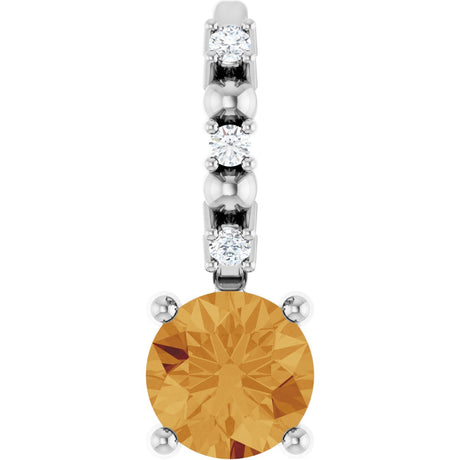 Platinum Round Citrine Accented Pendant