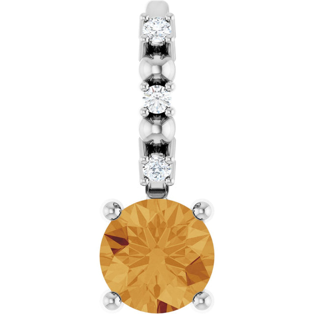 14K Gold Round Citrine Accented Pendant - White Gold