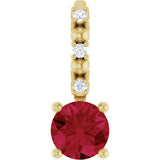 14K Gold Round Lab-Grown Ruby Accented Pendant - Yellow Gold