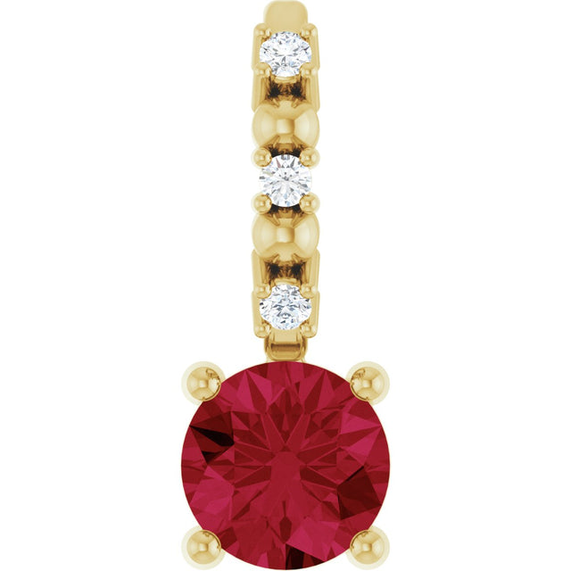 14K Gold Round Lab-Grown Ruby Accented Pendant - Yellow Gold