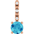 14K Gold Round Blue Zircon Accented Pendant - Rose Gold