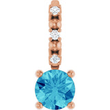 14K Gold Round Blue Zircon Accented Pendant - Rose Gold