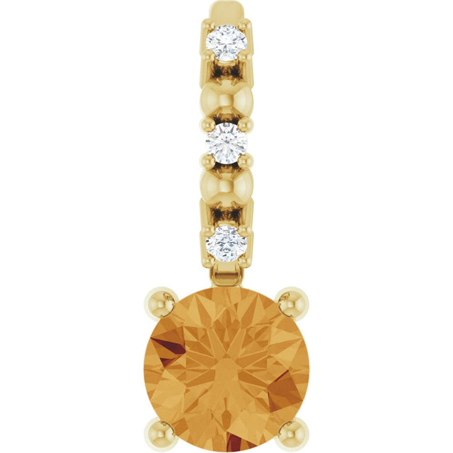 14K Gold Round Citrine Accented Pendant - Yellow Gold