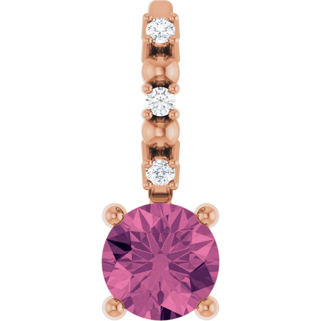 14K Gold Round Pink Tourmaline Accented Pendant - Rose Gold - view 2