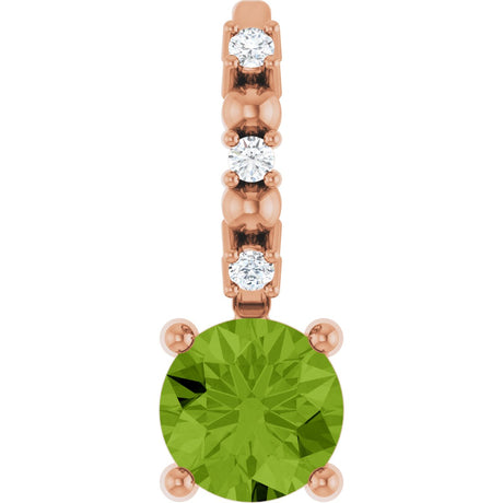 14K Gold Round Peridot Accented Pendant - Rose Gold