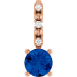 14K Gold Round Lab-Grown Blue Sapphire Accented Pendant - Rose Gold