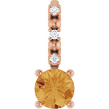 14K Gold Round Citrine Accented Pendant - Rose Gold