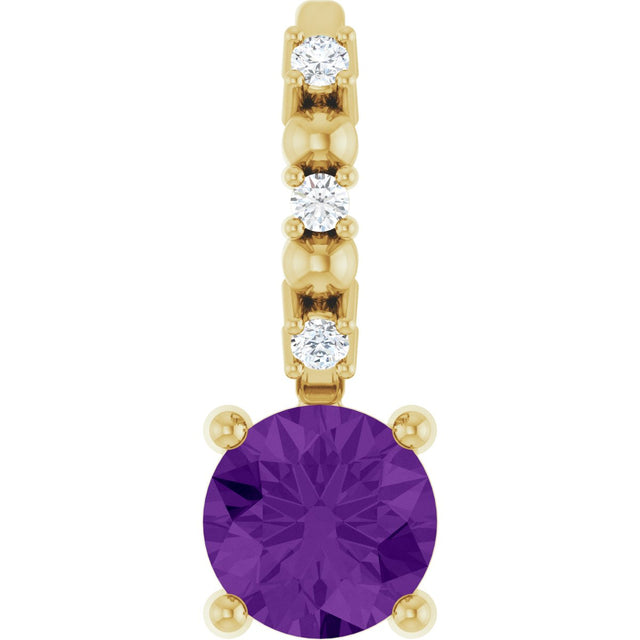 14K Gold Round Amethyst Accented Pendant - Yellow Gold