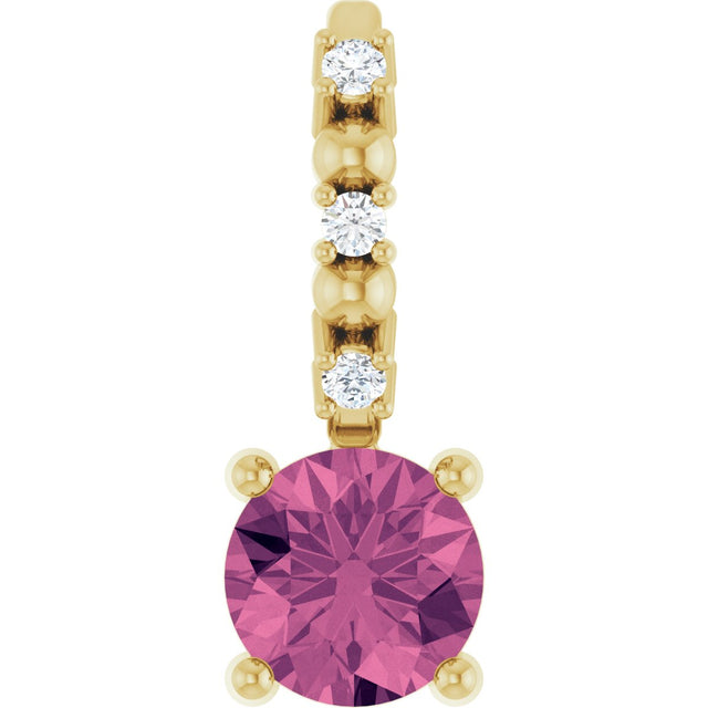 14K Gold Round Pink Tourmaline Accented Pendant - Yellow Gold
