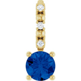 14K Gold Round Lab-Grown Blue Sapphire Accented Pendant - Yellow Gold