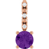 14K Gold Round Amethyst Accented Pendant - Rose Gold