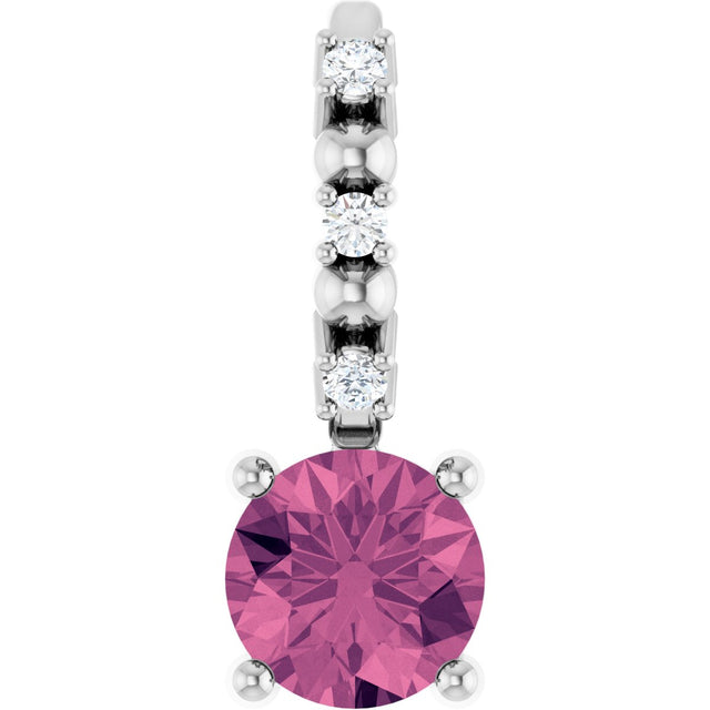 14K Gold Round Pink Tourmaline Accented Pendant - White Gold