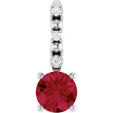 14K Gold Round Ruby Accented Pendant - White Gold