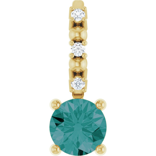 14K Gold Round Alexandrite Accented Pendant - Yellow Gold
