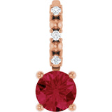 14K Gold Round Lab-Grown Ruby Accented Pendant - Rose Gold