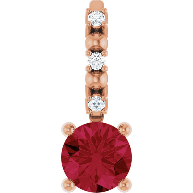 14K Gold Round Lab-Grown Ruby Accented Pendant - Rose Gold